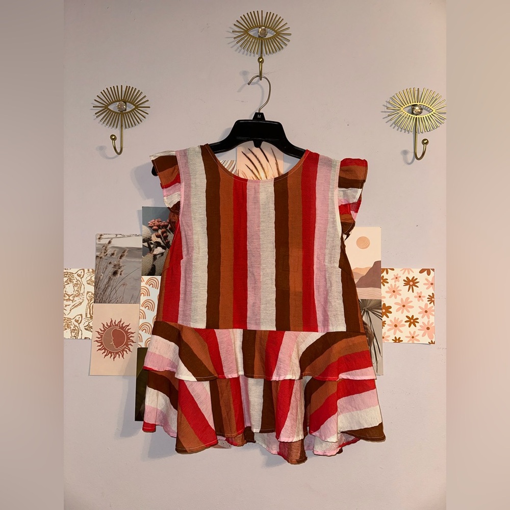 THML Colorblock Stripe Ruffle Top NWT - Picture 3 of 8